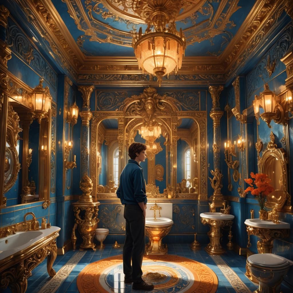 Kris in Lavish Bathroom with Golden Fixtures
