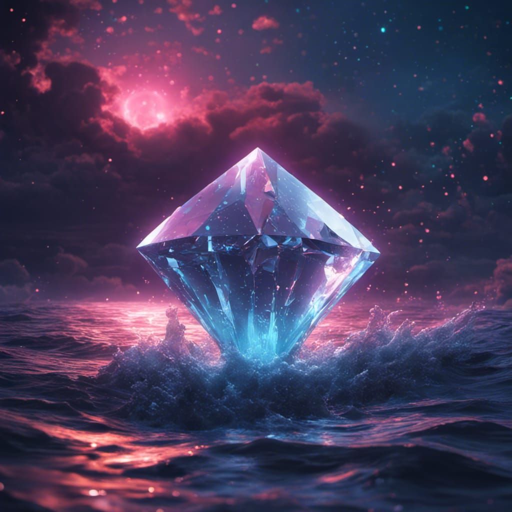 Giant Diamond Reaching to Starry Sky, Fantasy Art