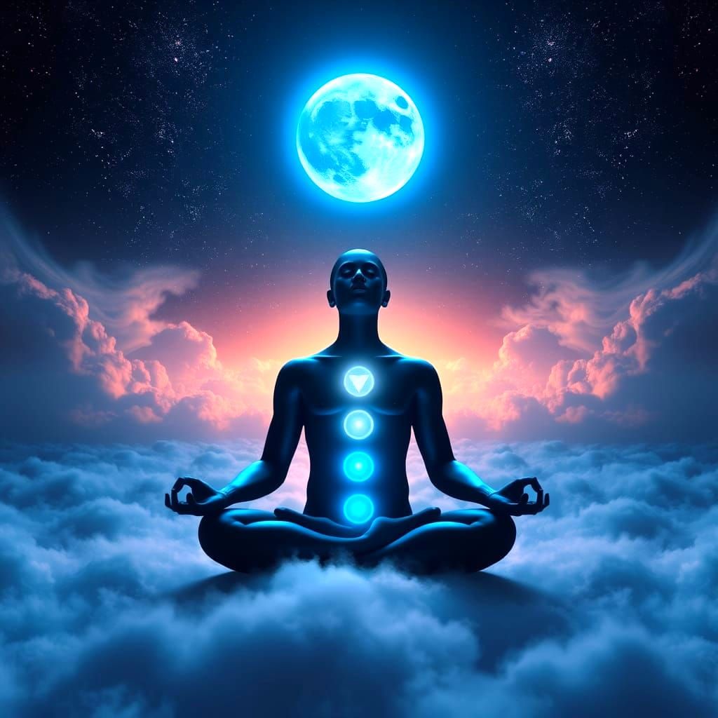 Dreamy Chakras Under Blue Moon and Stars