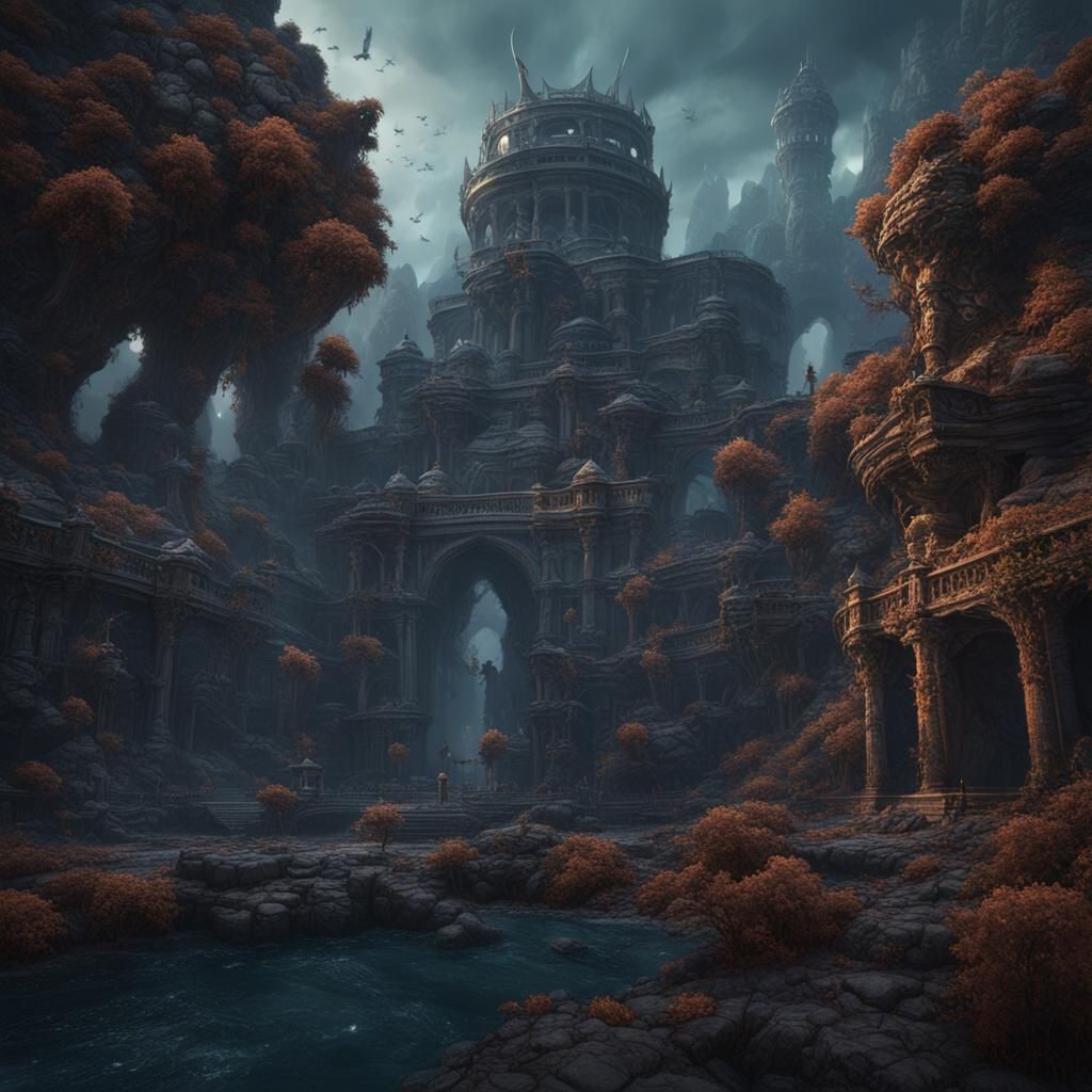 Detailed Hydra Matte Painting in Deep Color