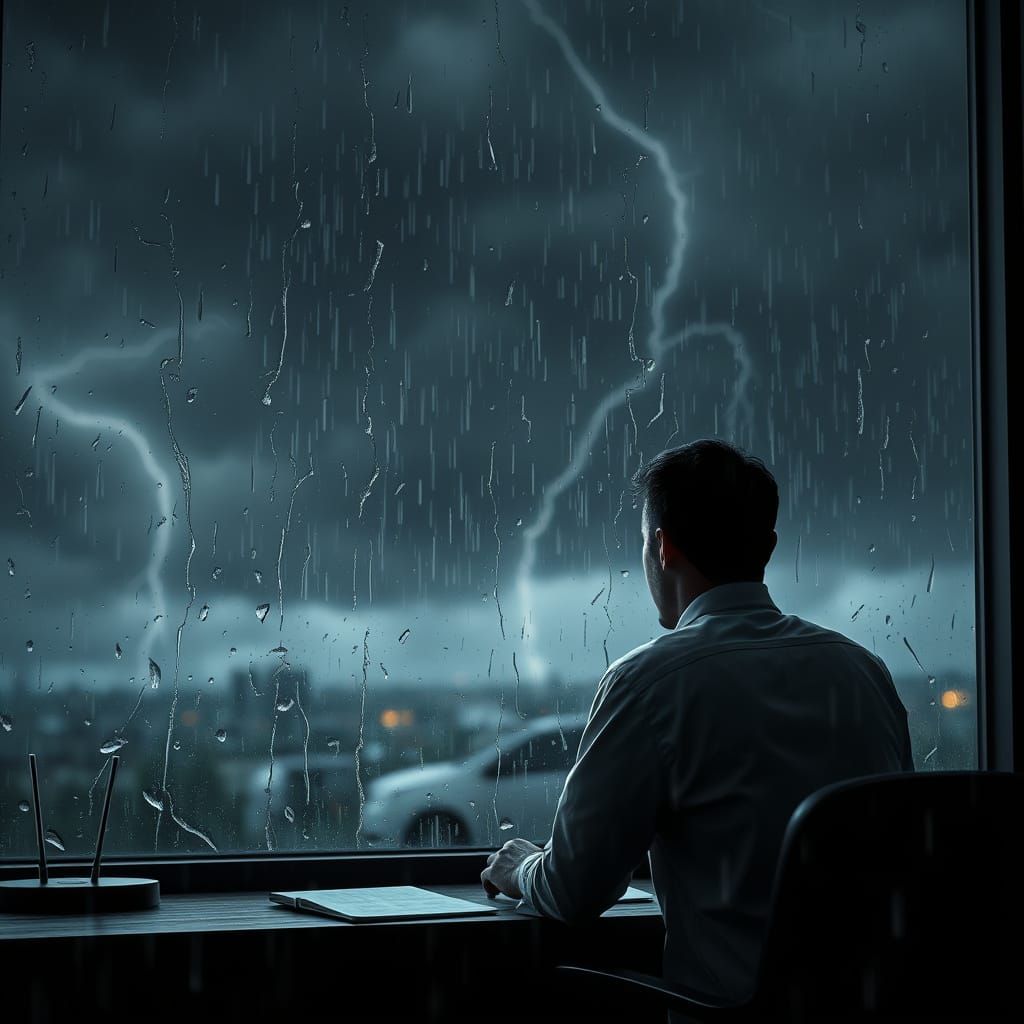 Stormy Day Through the Window, in Cyberpunk Aesthetic