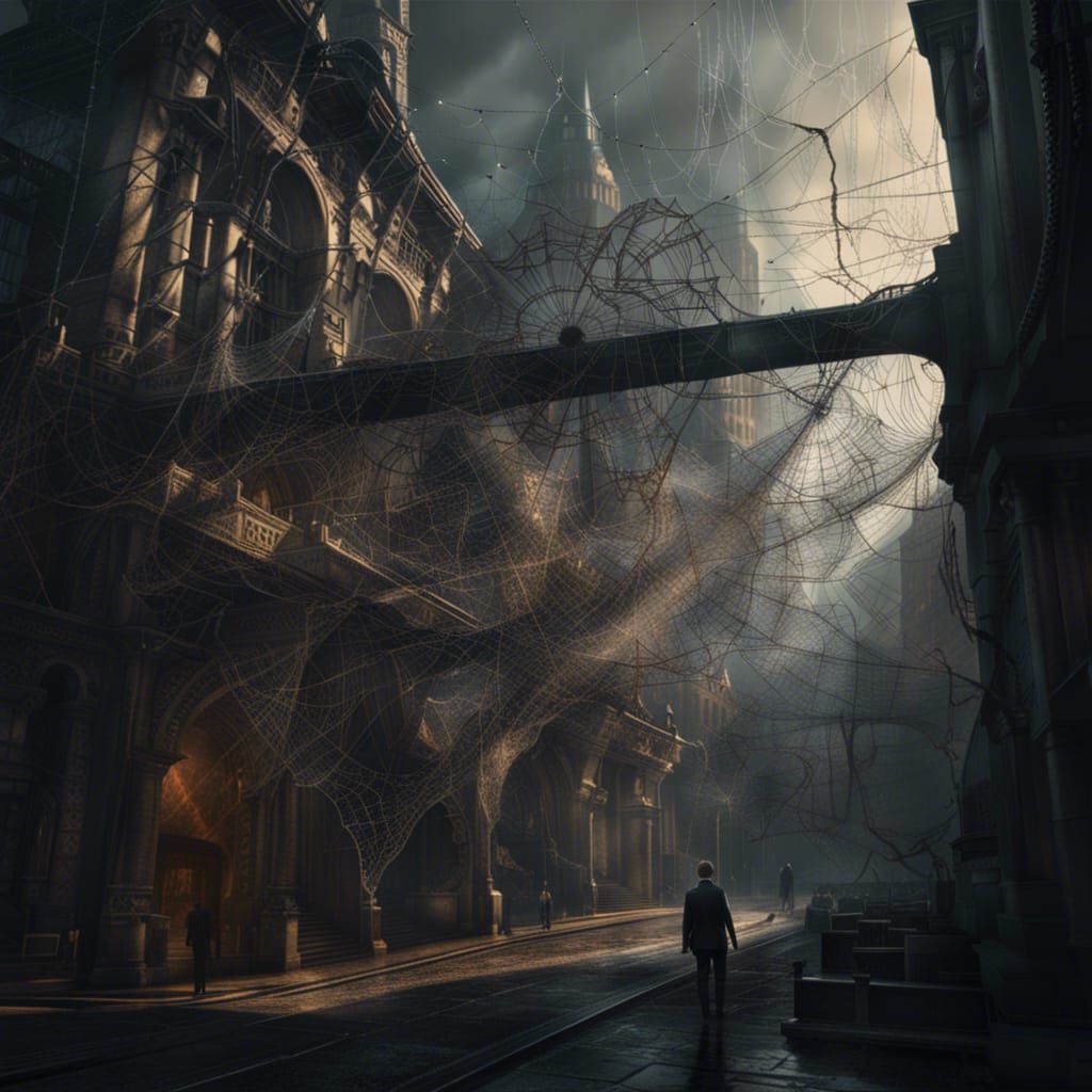 Intricate Spiderwebs in a Dramatic Digital Painting