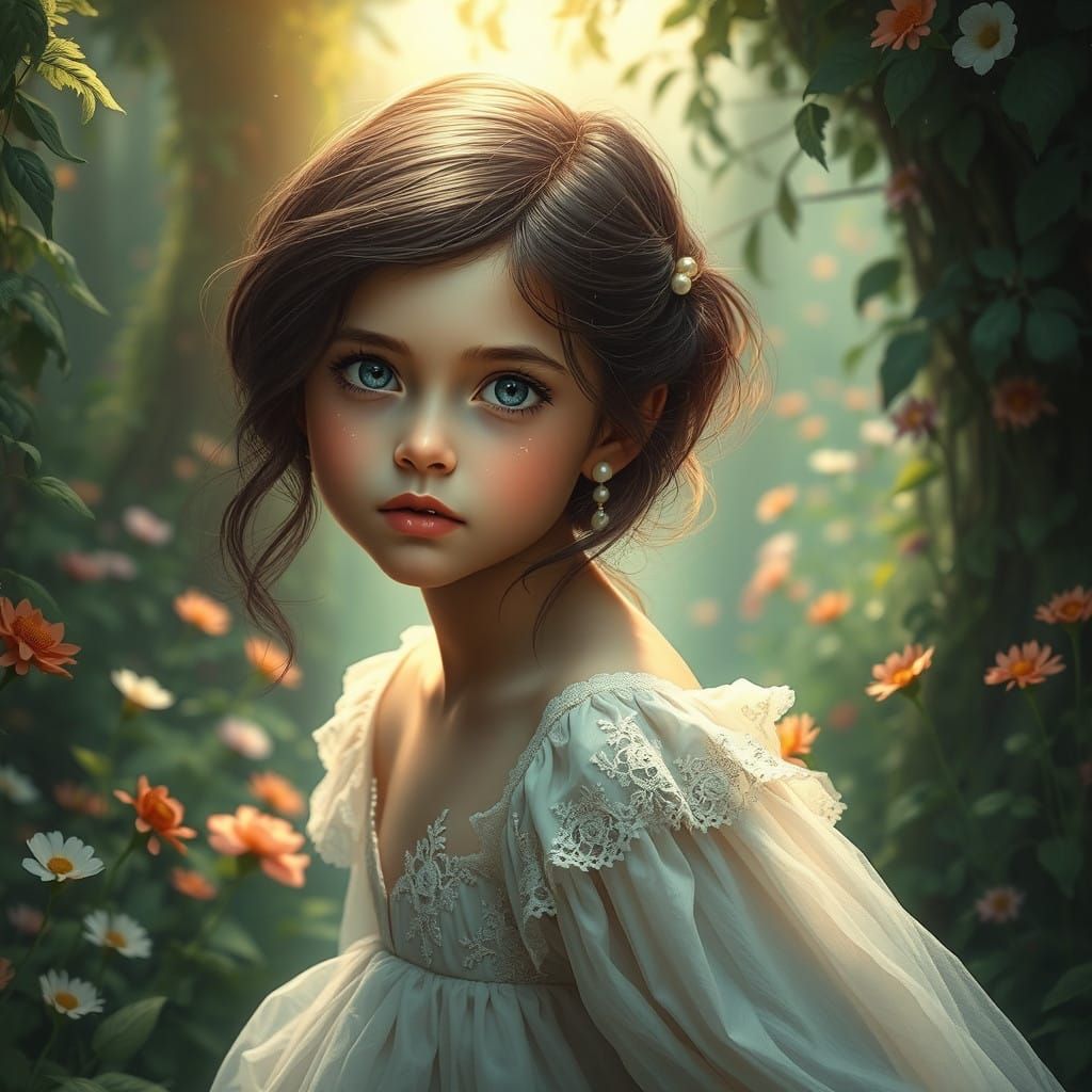 Dreamy Pearl Maiden Lost in Enchanted Realms