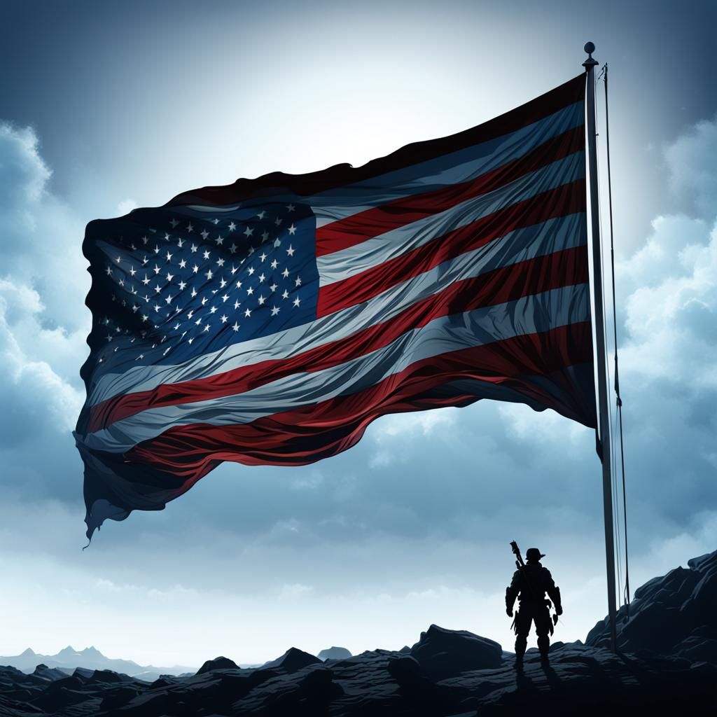Detailed Silhouette of USA Flag in Matte Painting
