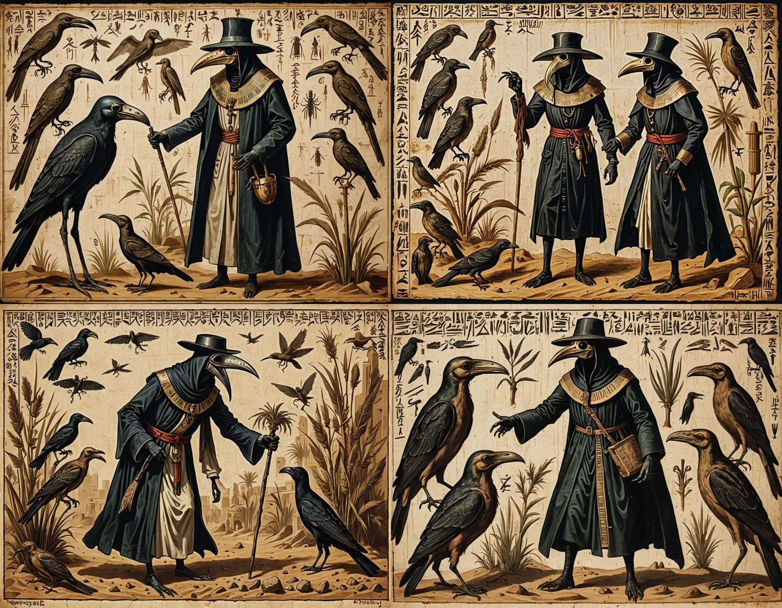 Egyptian Plague Doctor Amidst Locust Swarm