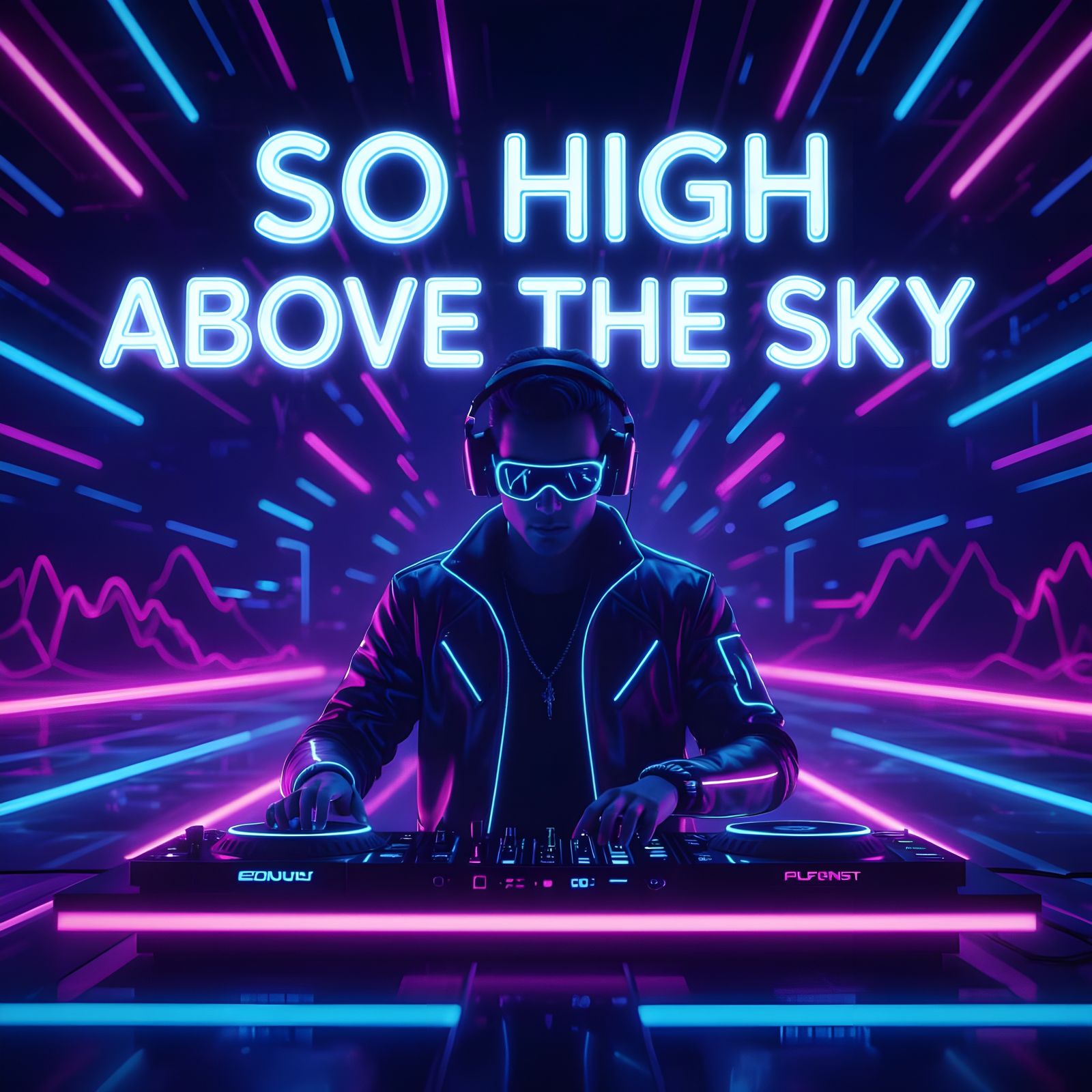 Futuristic Neon DJ Under "So High Above The Sky"
