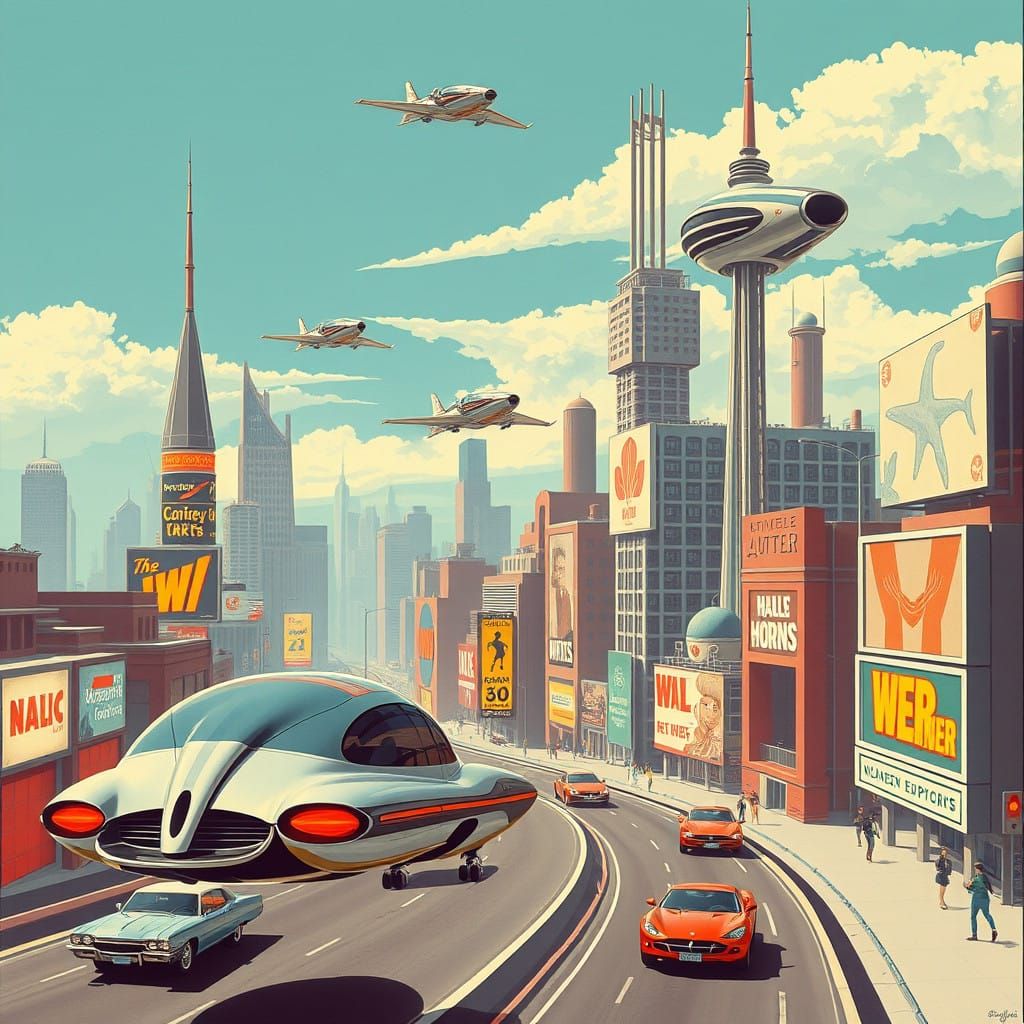 Retro Futuristic Cityscape in the Style of The Jetsons