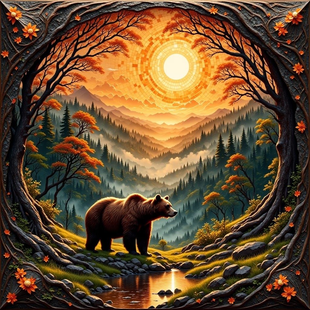 Grizzly Bear in Forest with Sun-Kissed Lighting