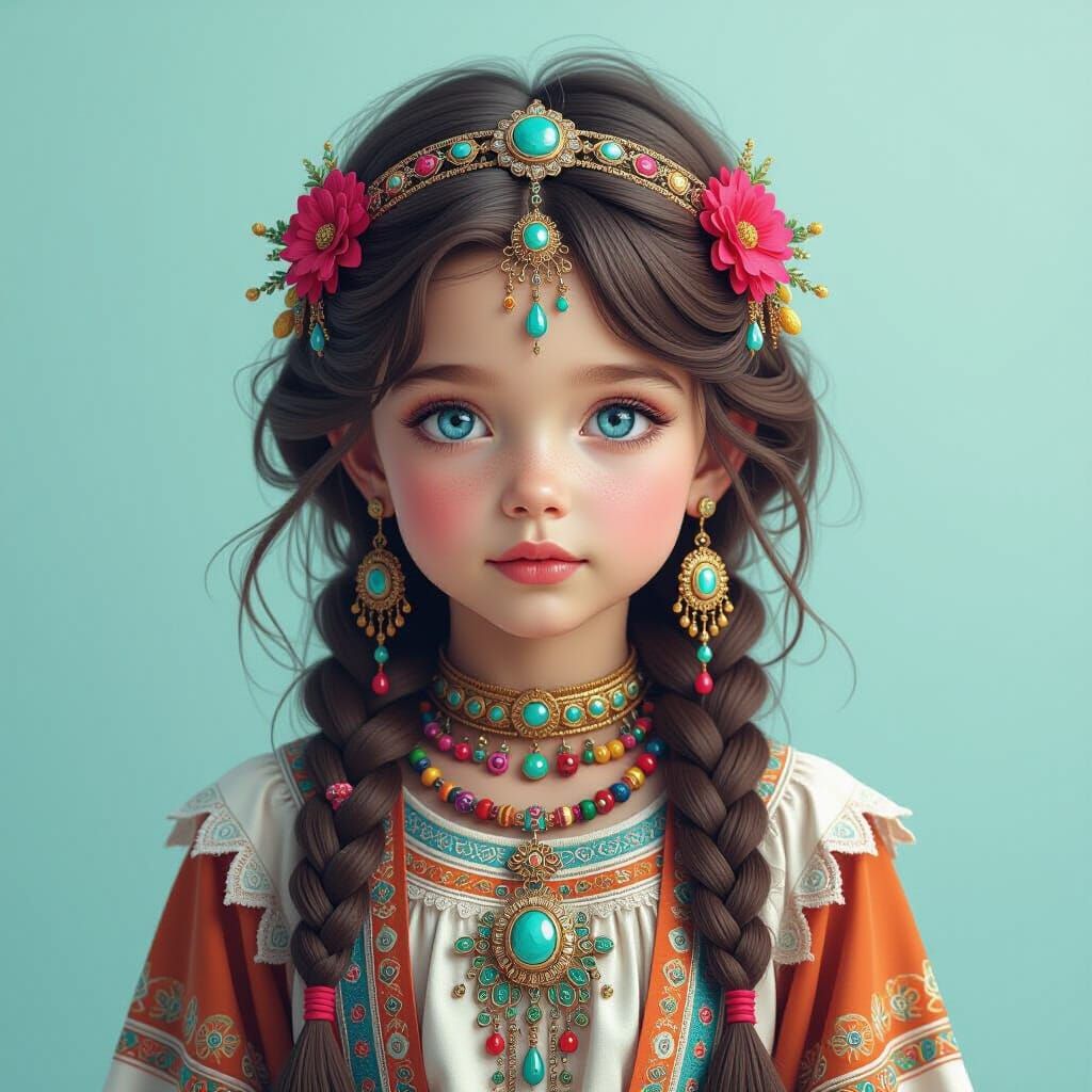 Eurasian Girl Portrait with Futuristic Jewelry in 8k