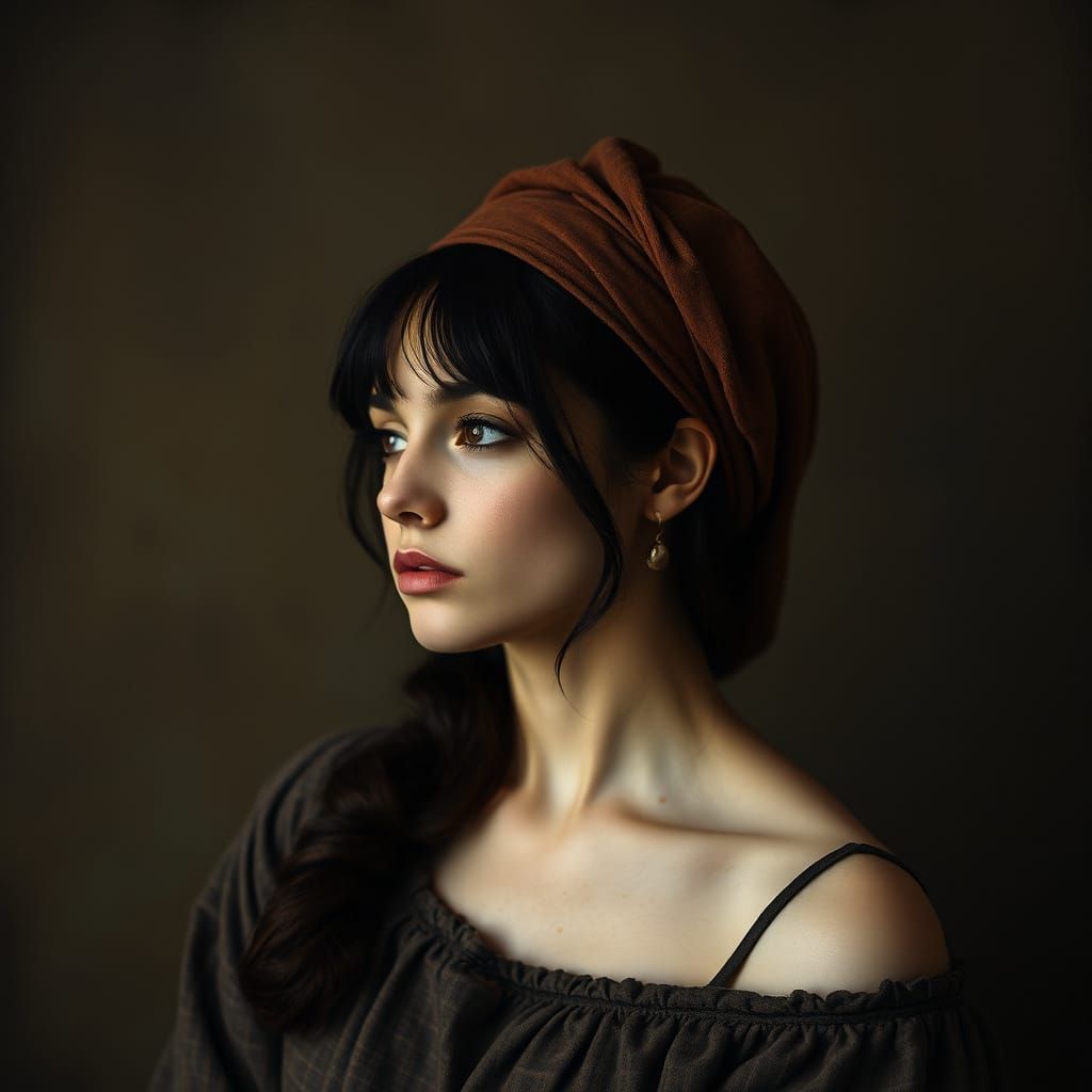 Contemplative Woman in Earth Tones, Emotional Portrait