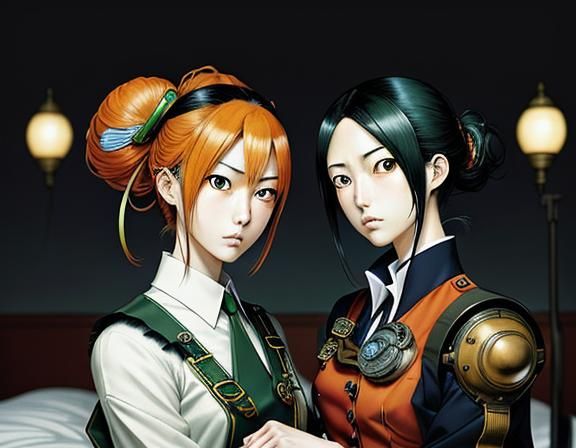 Twin Kemono Sisters Kissing: Manga Style Digital Art