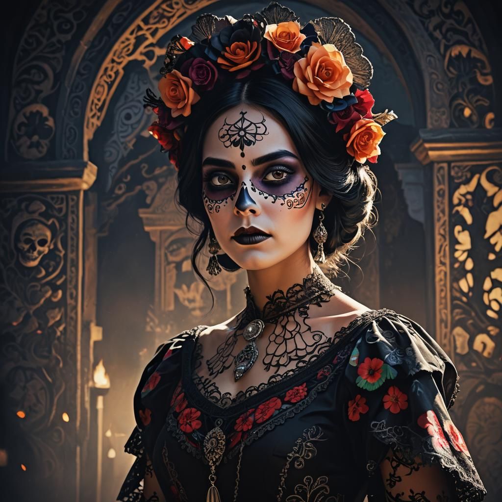 Catrina Inspired Digital Portrait in Vibrant Colors
