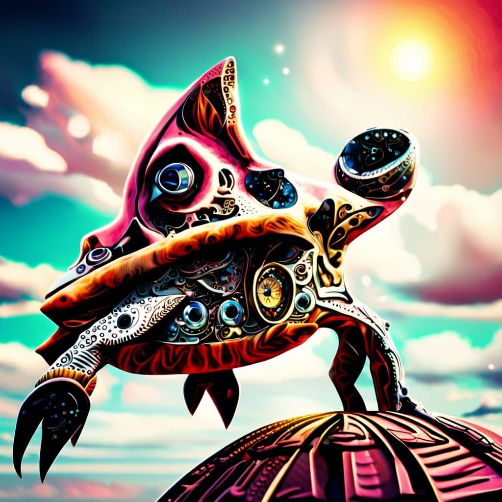 Bionic Hyena in Rose Moonlight with Mechanical Stars