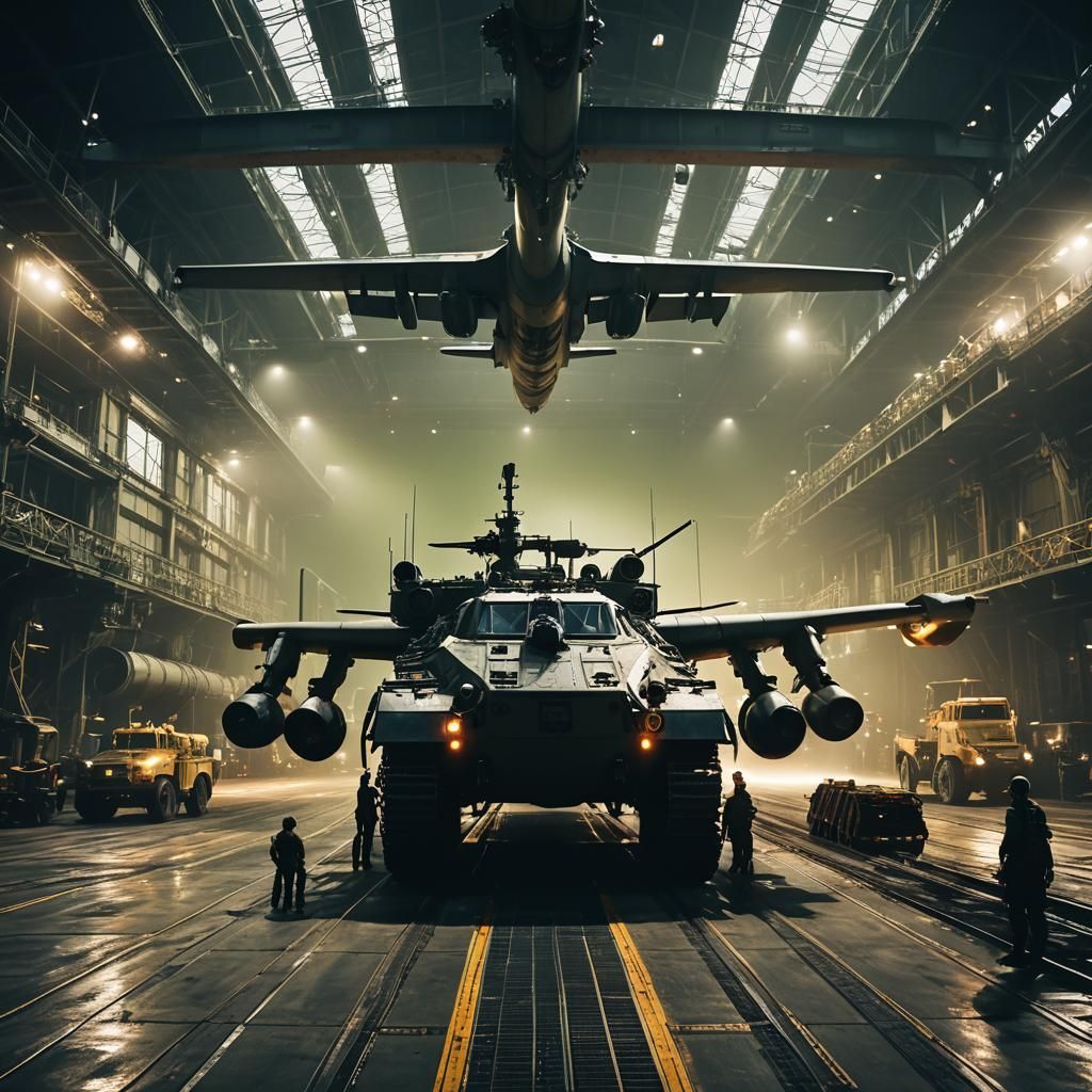 Military Tanks Loading into Transport Plane: Cinematic Still