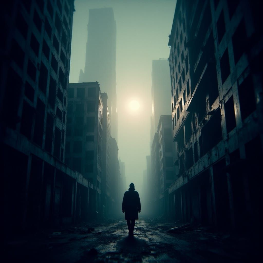 Abandoned City Street with Sunlight, Macabre Style