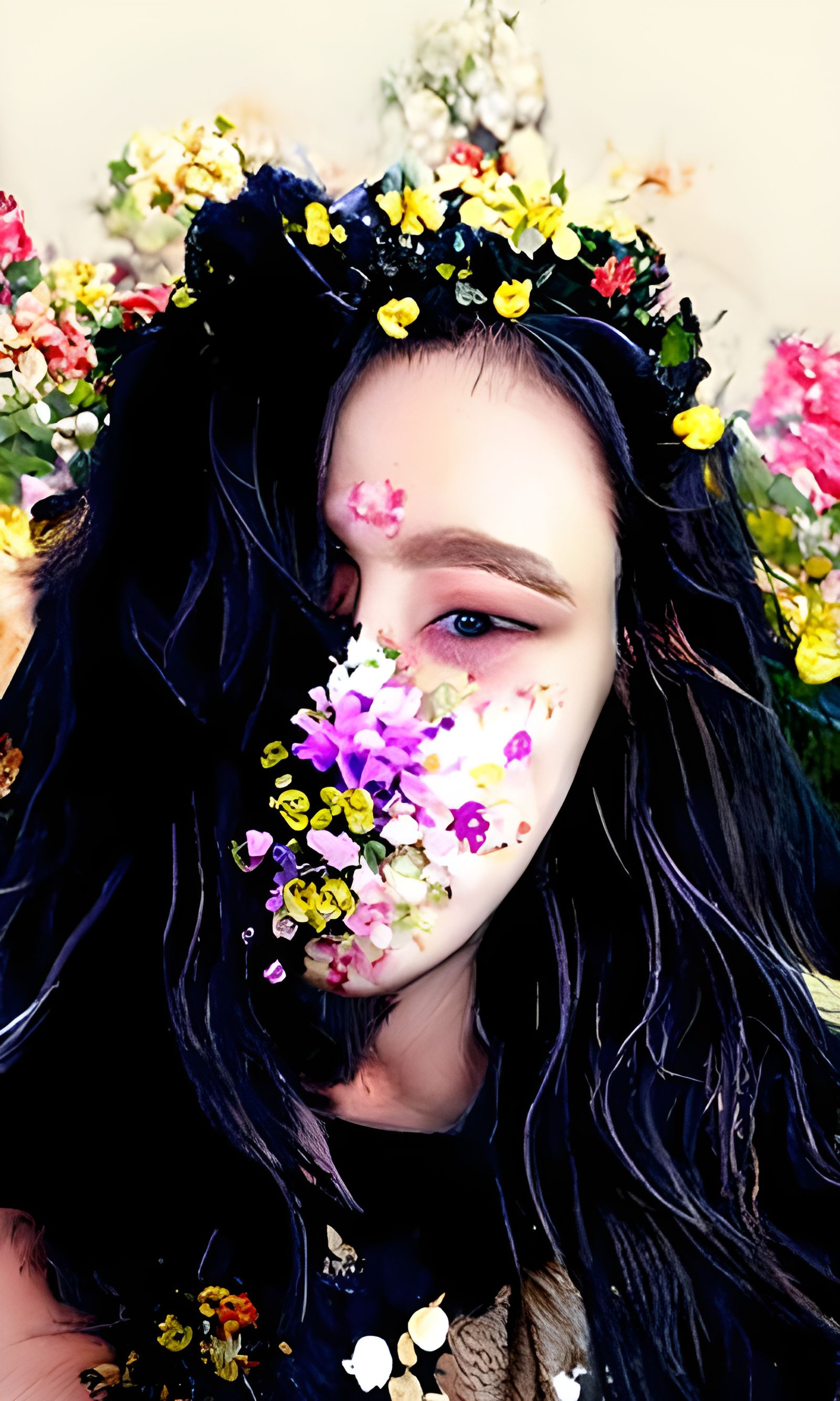 Girl Overgrown with Flowers: A Lush Portrait