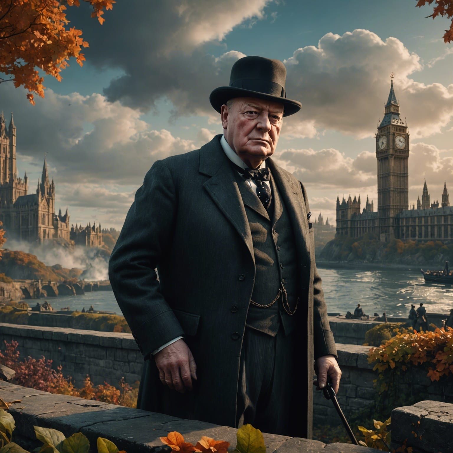 Winston Churchill Portrait as Detailed Matte Painting