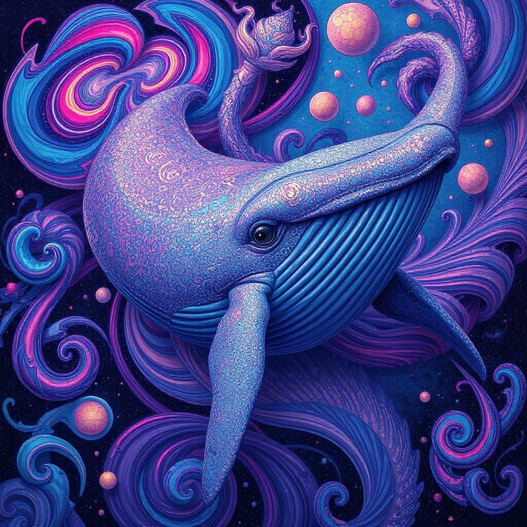 Psychedelic Whale in a Surreal Dreamscape