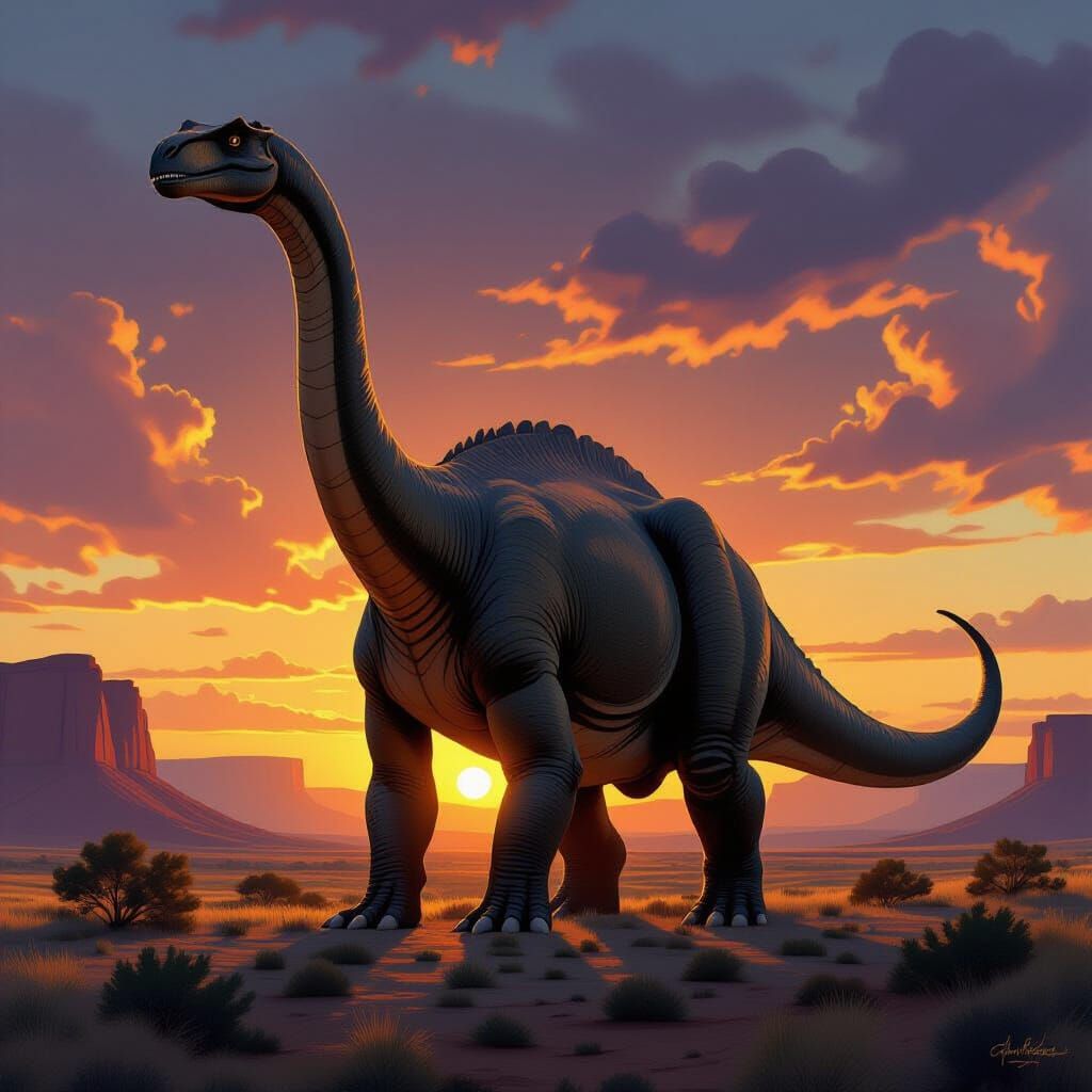 Majestic Brontosaurus in Ancient Prehistoric Landscape