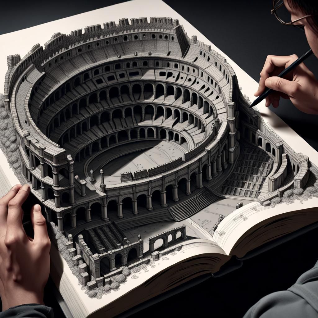 Coliseum Emerging from Book: Detailed Concept Art