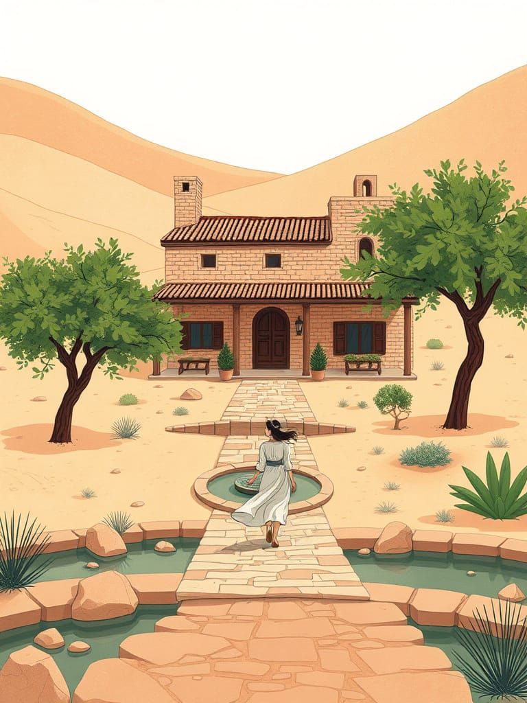 Desert Oasis in Arabic Style Illustration