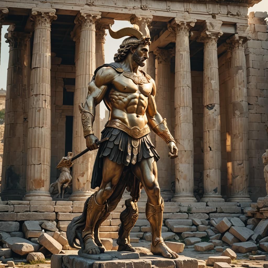 Centaur Warrior in Ruined Temple: Hyperrealistic Digital Art