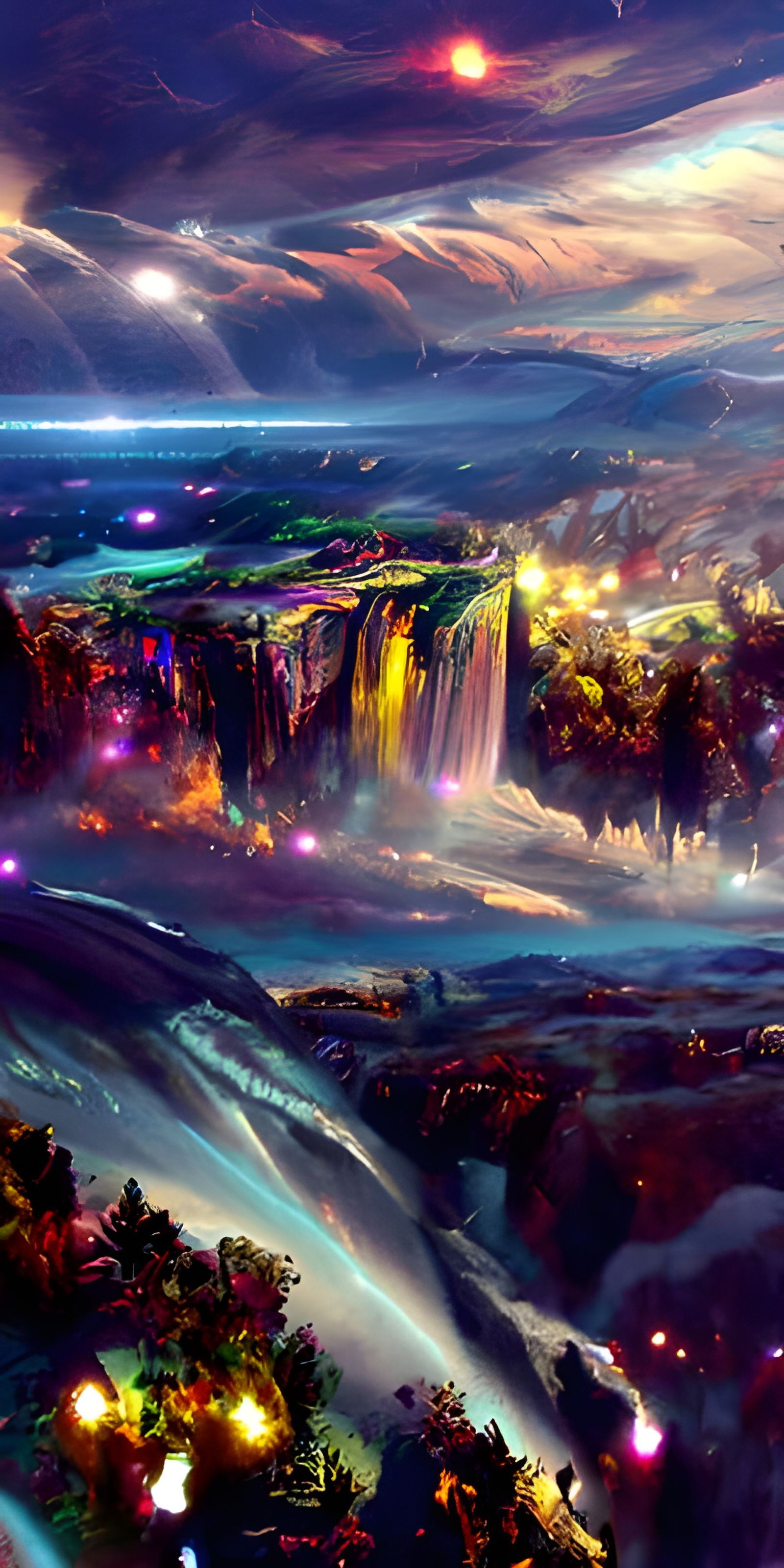 Waterfall at the Edge of Space in Matte Painting Style