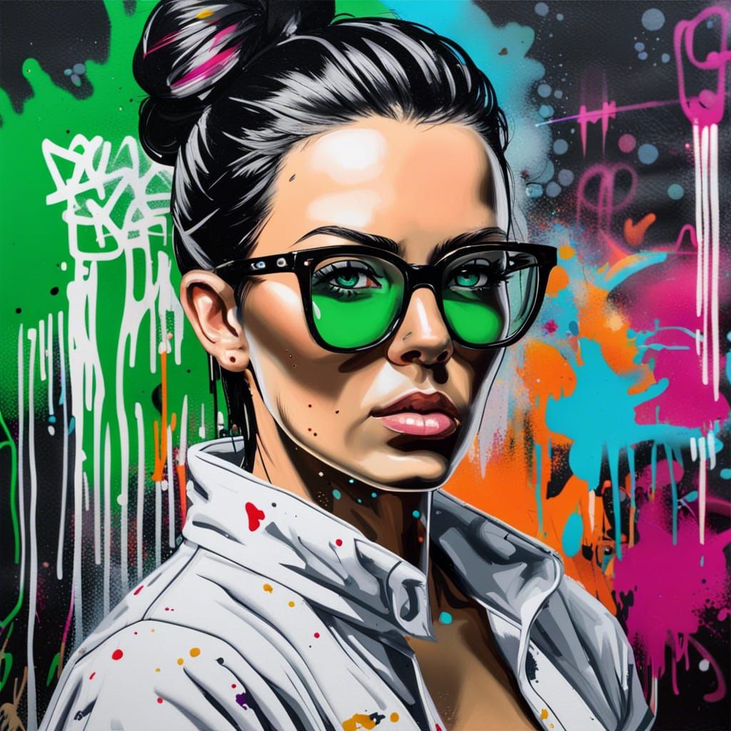 Woman in Graffiti Art Style with Spray Paint