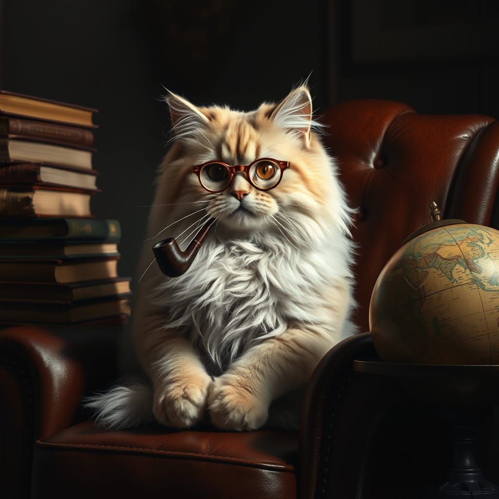Victorian-Era Cat in a Smoky Study