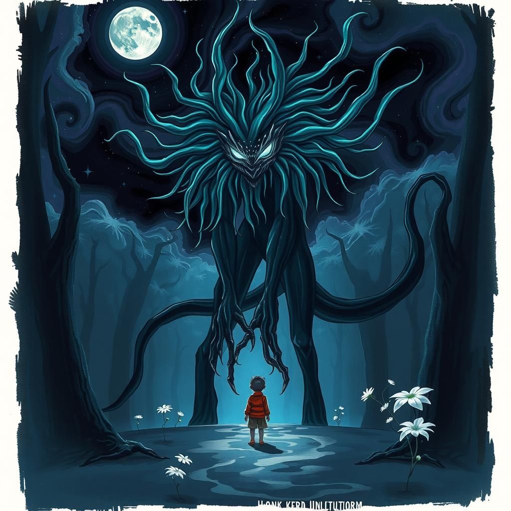 Enchanted Realm: Hand-Painted Creature Under Velvet Moon