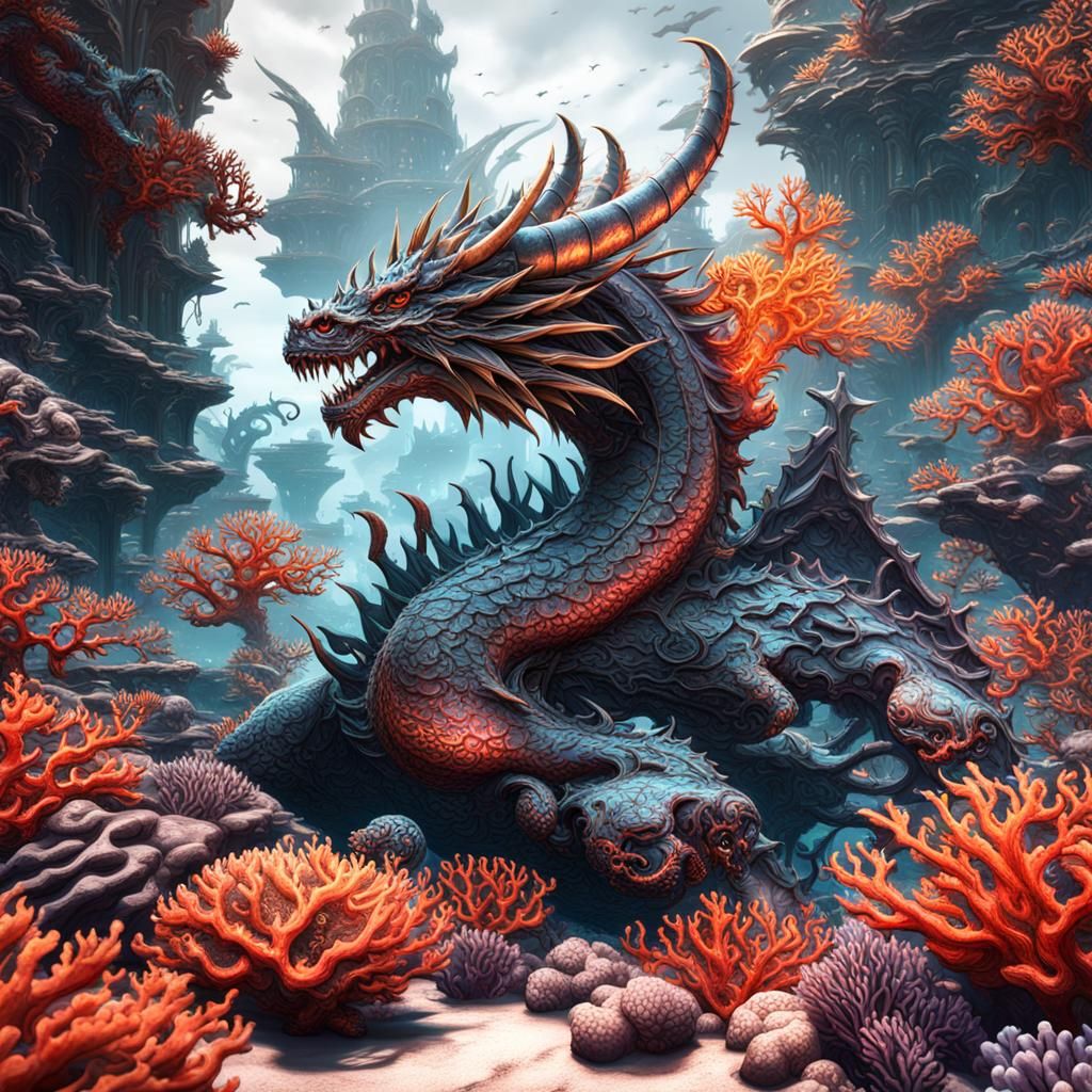 Fantastical Coral Dragon Concept Art in Deep Color