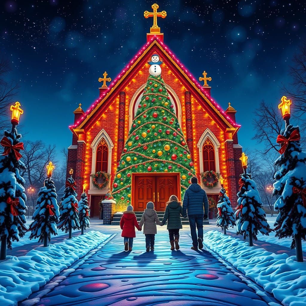 Winter Wonderland Church Exterior at Night