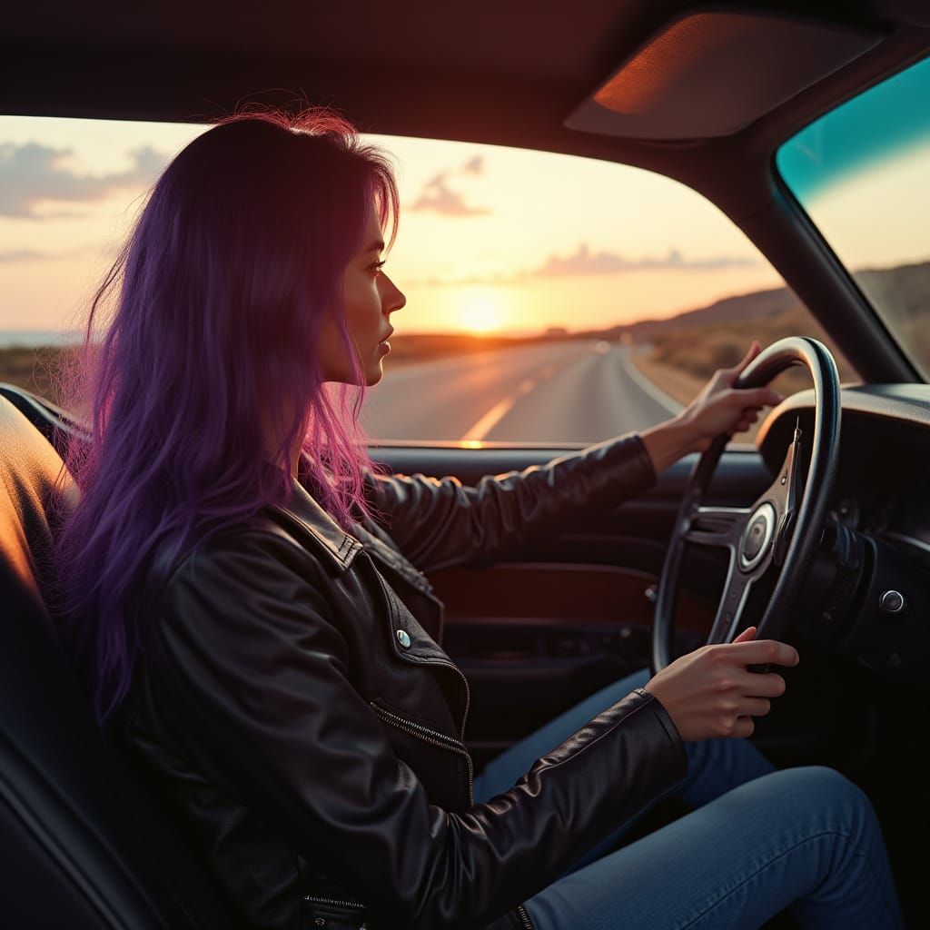 Dodge Challenger Races Coastal Highway at Sunset