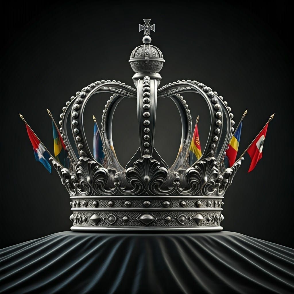Majestic Crown with International Flags in Futuristic Style