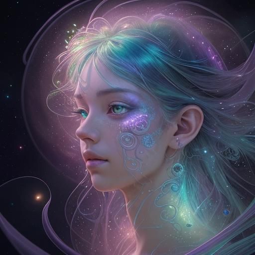 Iridescent Flower with Fairies and Fireflies