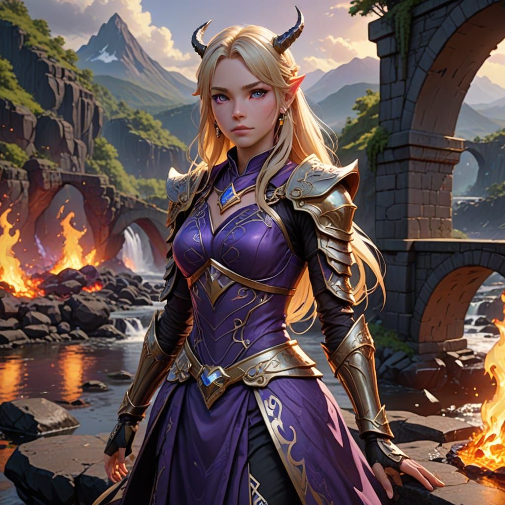 Anime Dragonborn Wizard on Lava Bridge