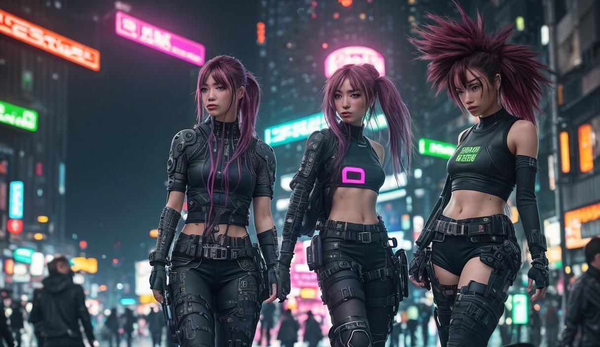 Cyberpunk Edge-Runner Girl in Futuristic Tokyo Street