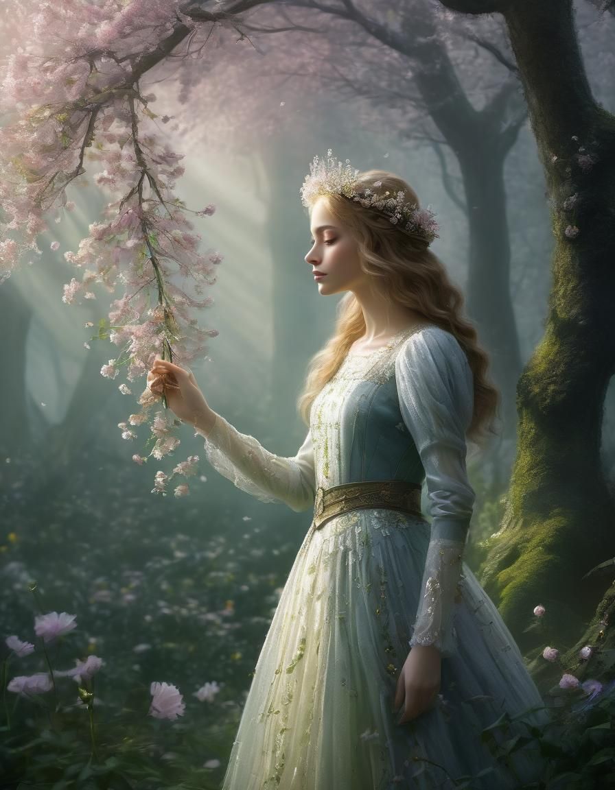 Fairytale Princess in Hyperdetailed Fantasy Forest