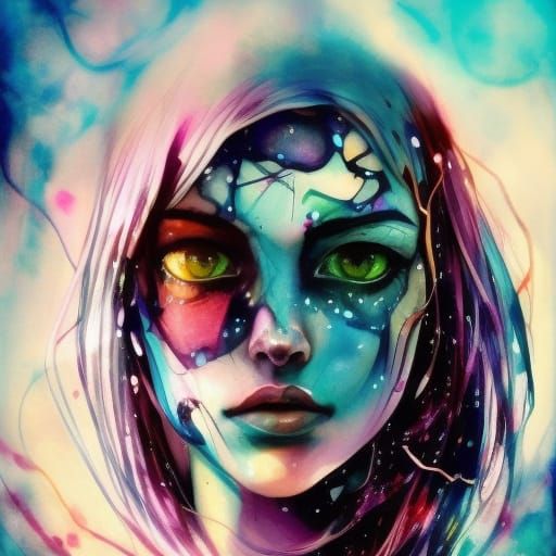 Gorgeous Alien Woman Portrait in Watercolor Style