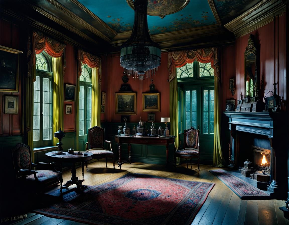 Haunted Manor Interior in Hyperrealistic Style