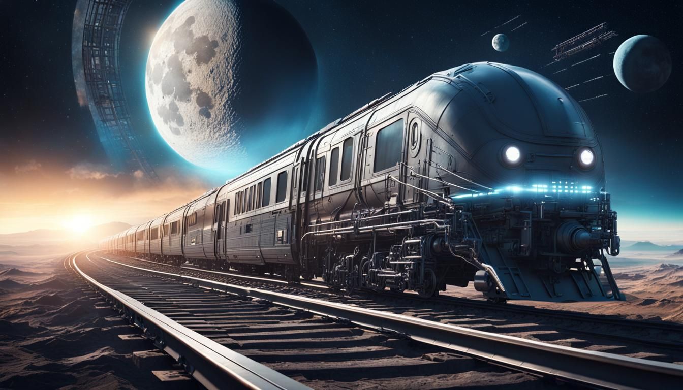 Futuristic Train Journey from Earth to Moon