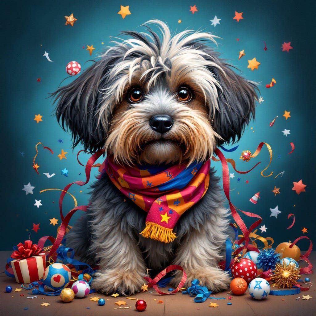 Playful Havanese Dog with Hannukah Decorations