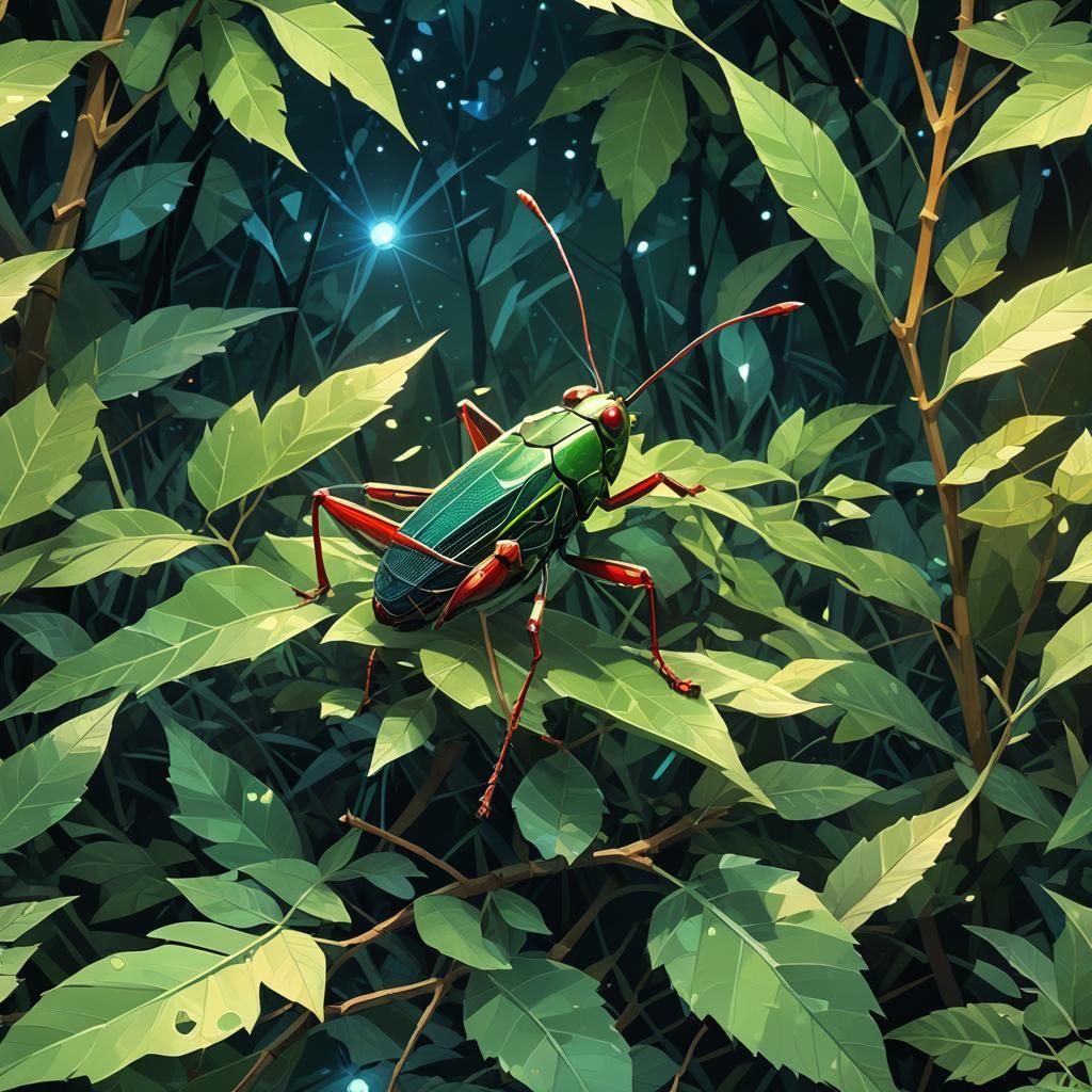 Chirping Cricket Bug in Forest: Low-Poly Digital Art