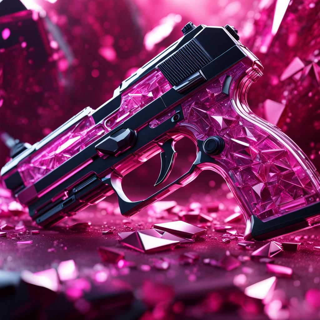 Elegant Pink Crystal Gun with Shattered Glass