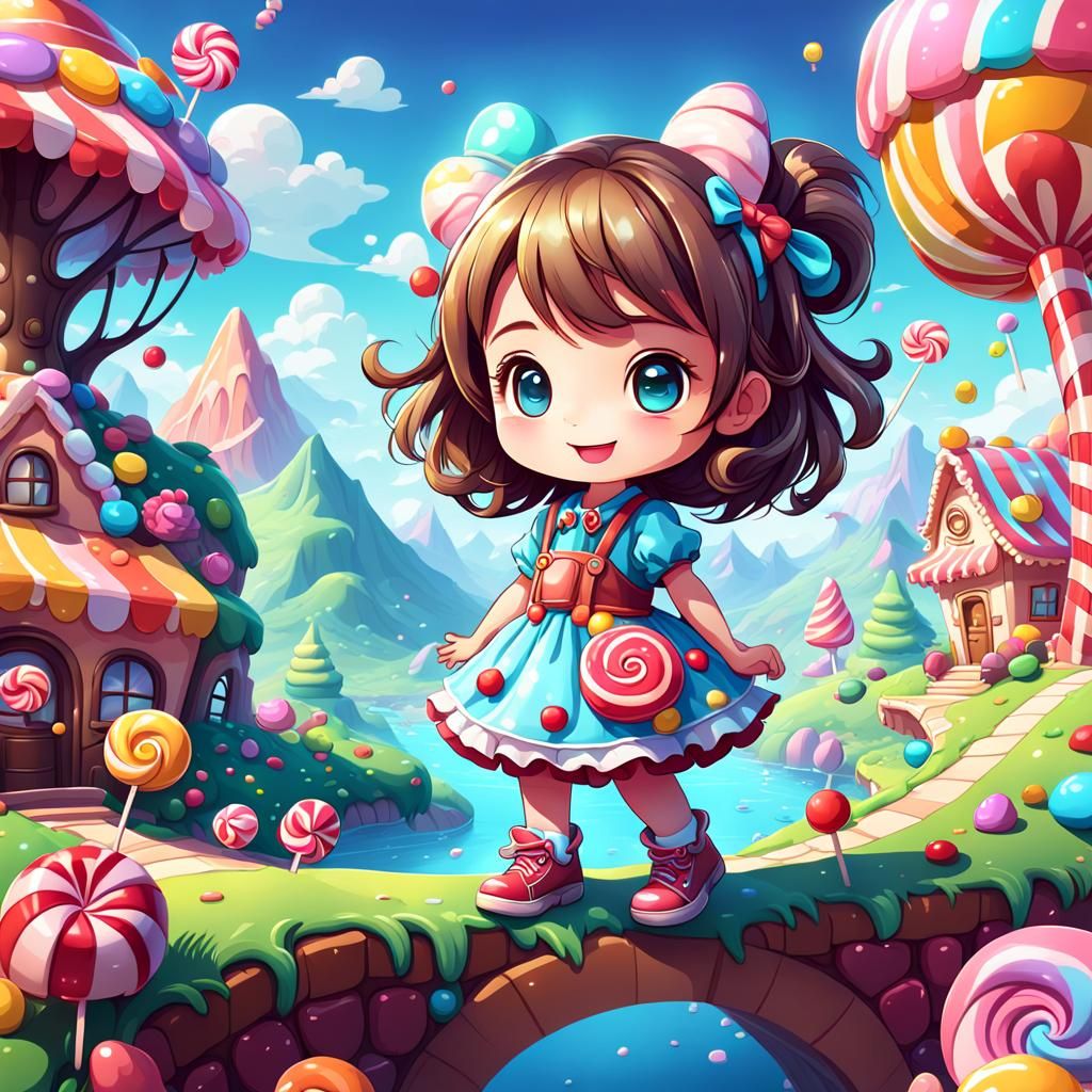 Chibi Character in a Colorful Candyland Art Style