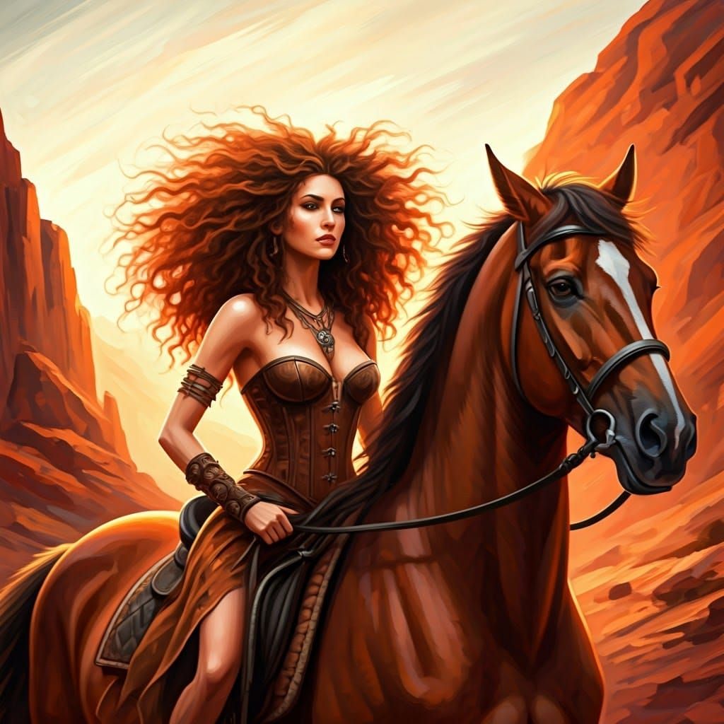 Wild Woman and Horse in Gurney-esque Landscape