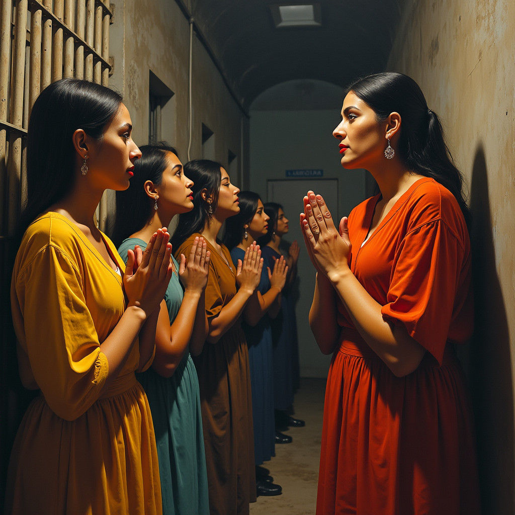 Evangelical Women Praying in Prison, Muralism Style