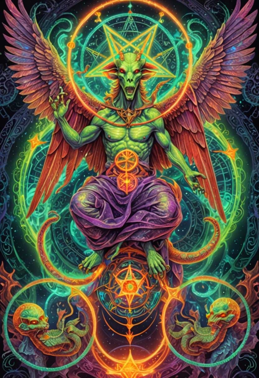 Winged Goat-Headed Devil in Abstract Fractal Art