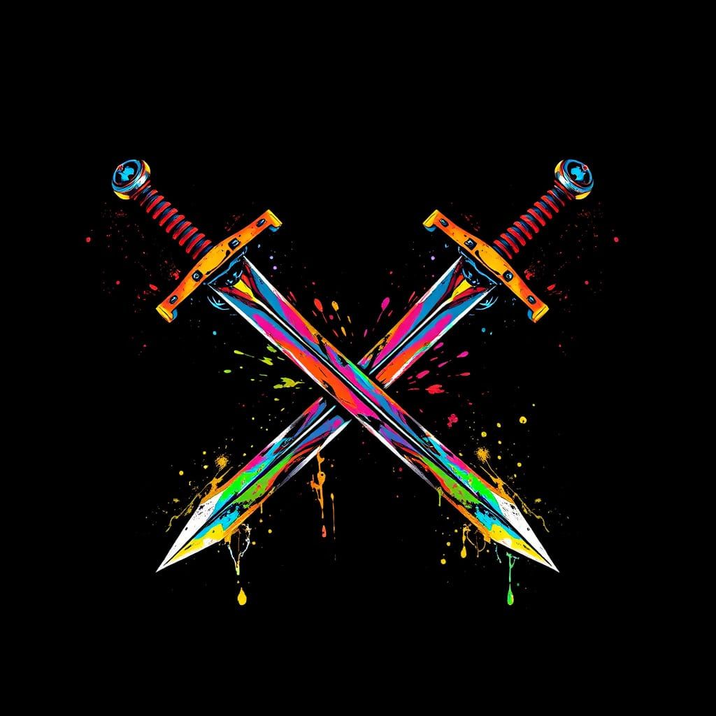 Vibrant, Abstract Sword Logo in Gritty City Style
