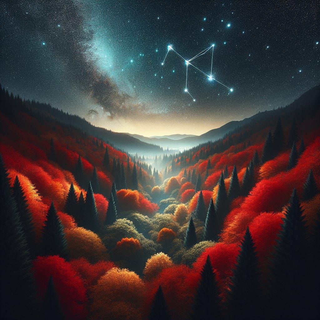 Virgo Constellation Shines Over Autumn Forest